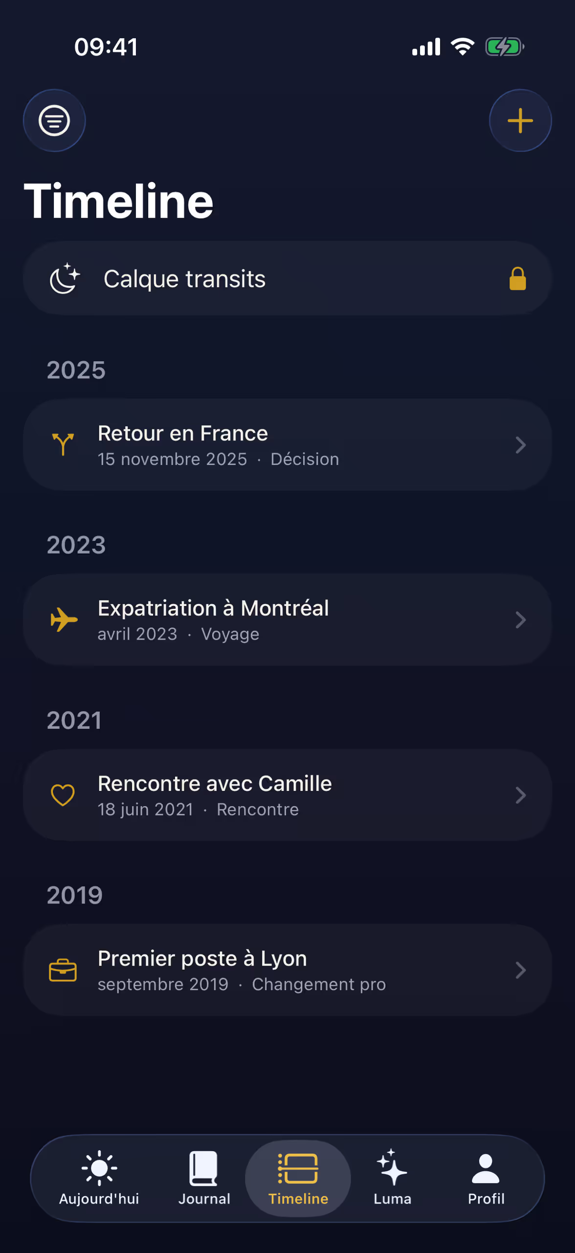 Timeline de vie — Luma